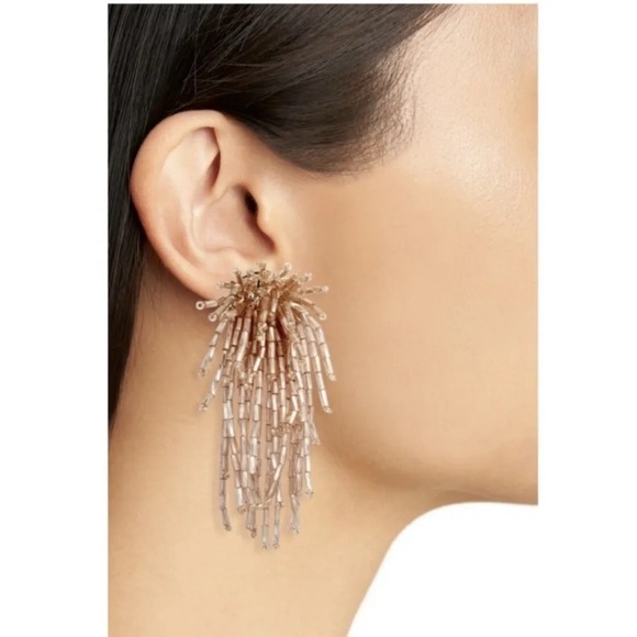 Stella & Dot Fireworks Beaded Post Statement Earrings Champagne Golden NEW - Picture 5 of 10